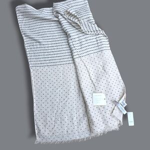 LOFT Cream Throw with Black Dot & Stripe Pattern